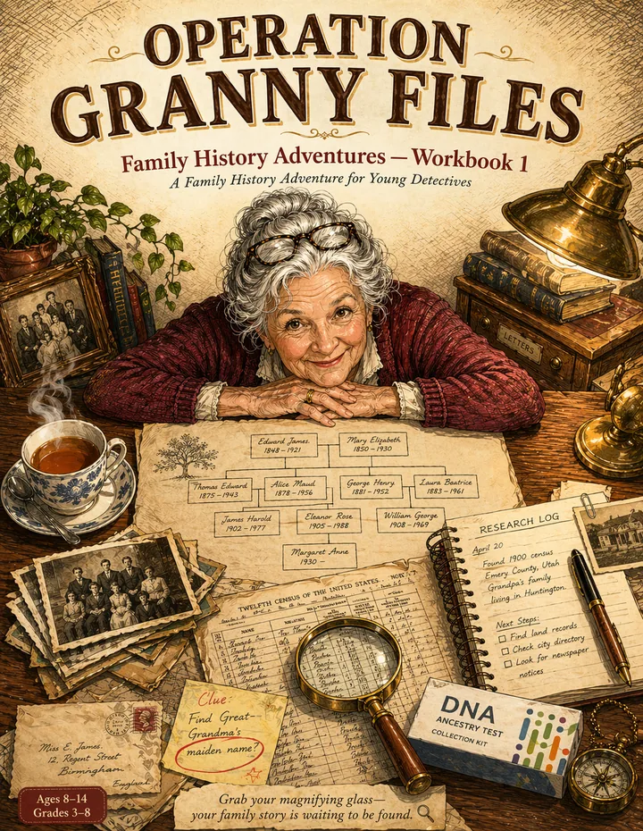 Cover of Family History Adventures, Operation Granny Files Workbook 1